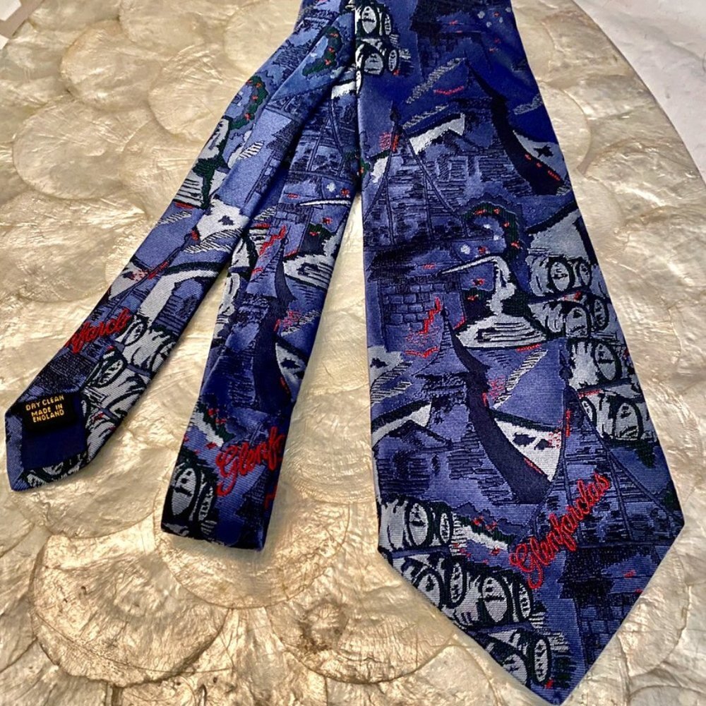 Glenfarclas Distillery  Blue and Red Scenic Whisky Neck Tie